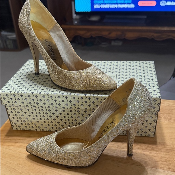 margot Shoes - Margot Gold Sparkle Heels